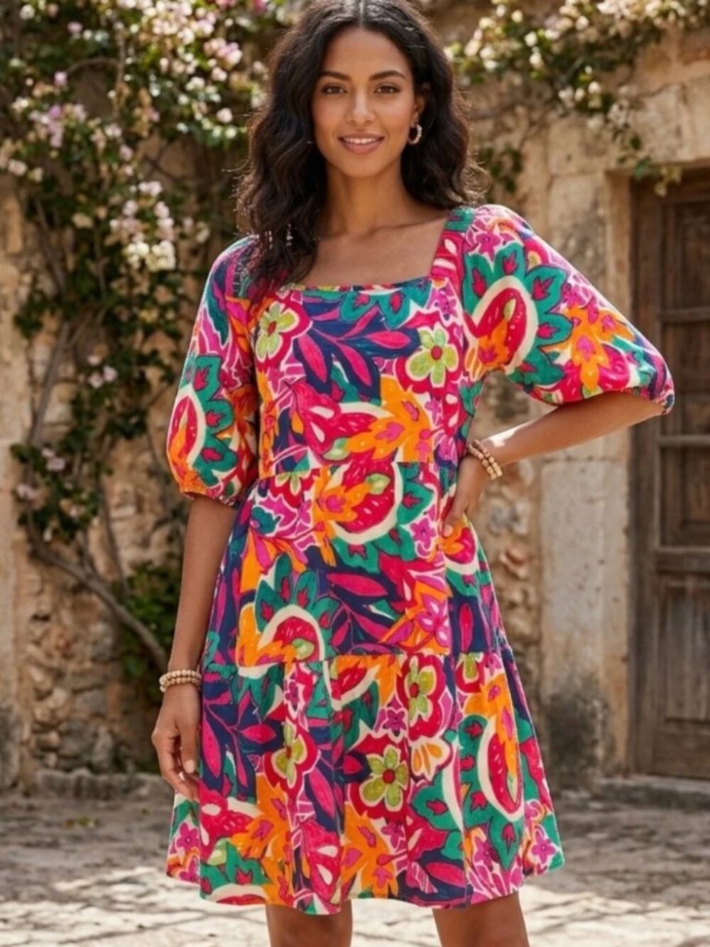 Mlle Gabrielle Floral 100% Cotton Tropical Dress Plus Size Medium